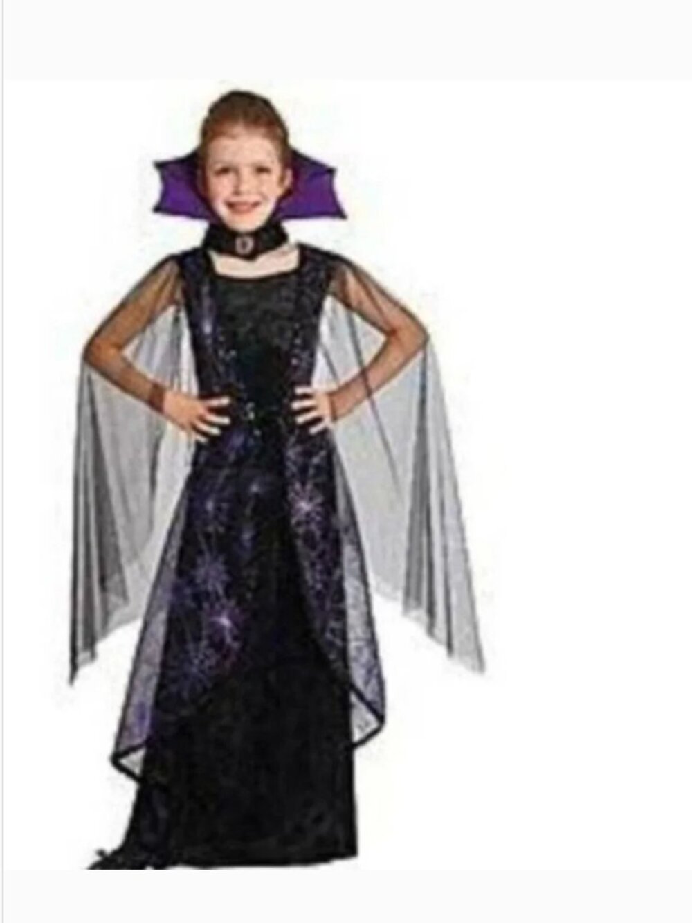 Wicked Batgirl Halloween Costume 4/6 Black Bat 2 Pc Gown Dress & Collar Girls